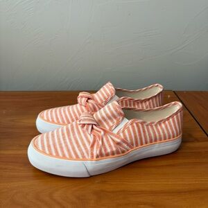 Talbots Jaden Knot Stripe Line‎ Platform Sneaker Slip On Orange White Comfort 8